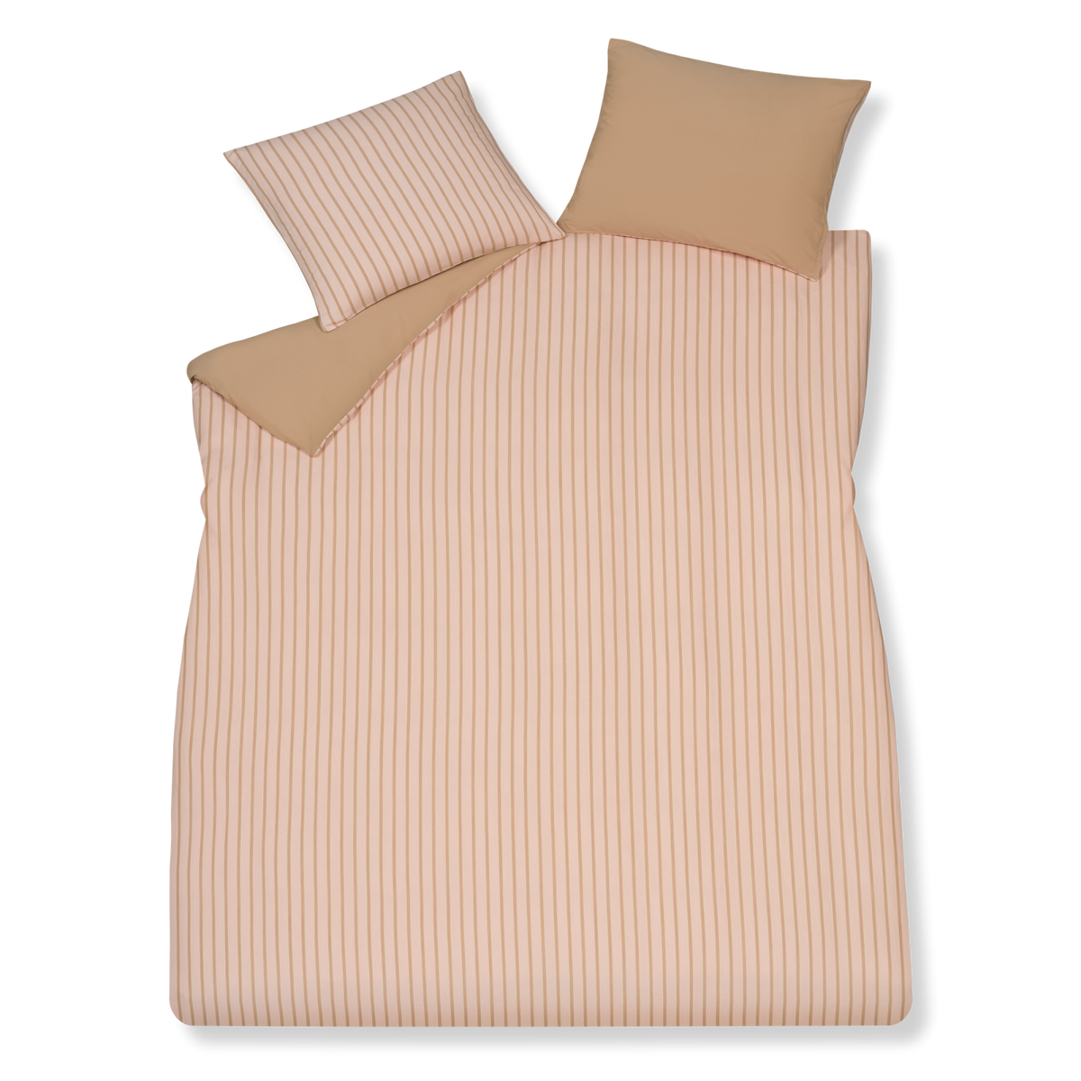 Pure 92 sepia pink dekbedovertrek heeft praline strepen op een zacht roze achtergrond, gemaakt van een combinatie van bamboe en katoen. De achterkant van het dekbedovertrek is effen praline,&nbsp; gemaakt van katoensatijn. De kussens hebben aan de voorkant de strepen en aan de andere kant is het effen praline.