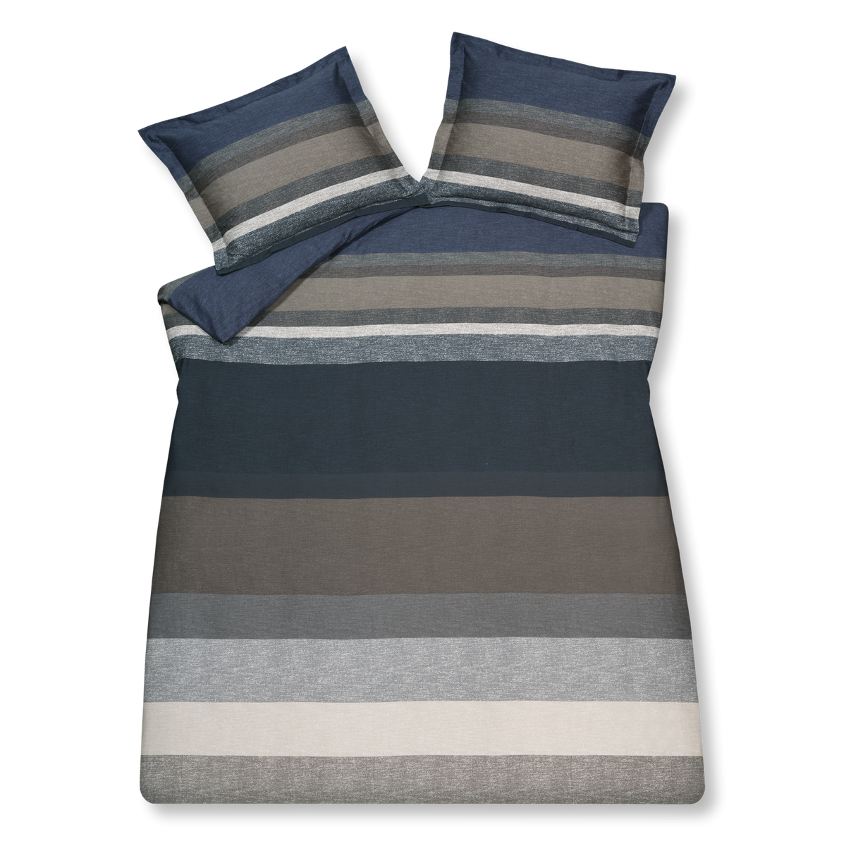 Met dekbedovertrekset Noise heb je een goede basis voor je slaapkamer. Noise heeft horizontale strepen in de kleuren blauw, beige en grijs. De strepen zijn niet strak maar hebben een klein patroon wat doorloopt in de kleuren. De subtiele kleuren geven je slaapkamer een rustgevende uitstraling. De voor- en achterzijde hebben dezelfde print.