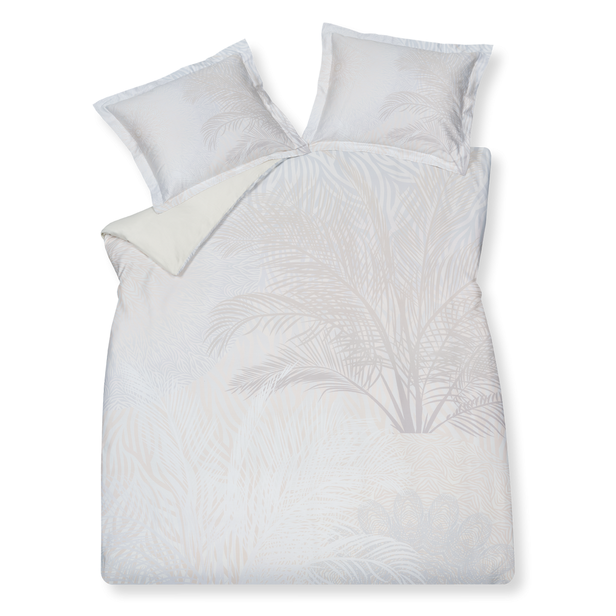 Flower Pattern cream tan dekbedovertrek heeft in lichte grijs en beige tinten palmtakken op een witte achtergrond
