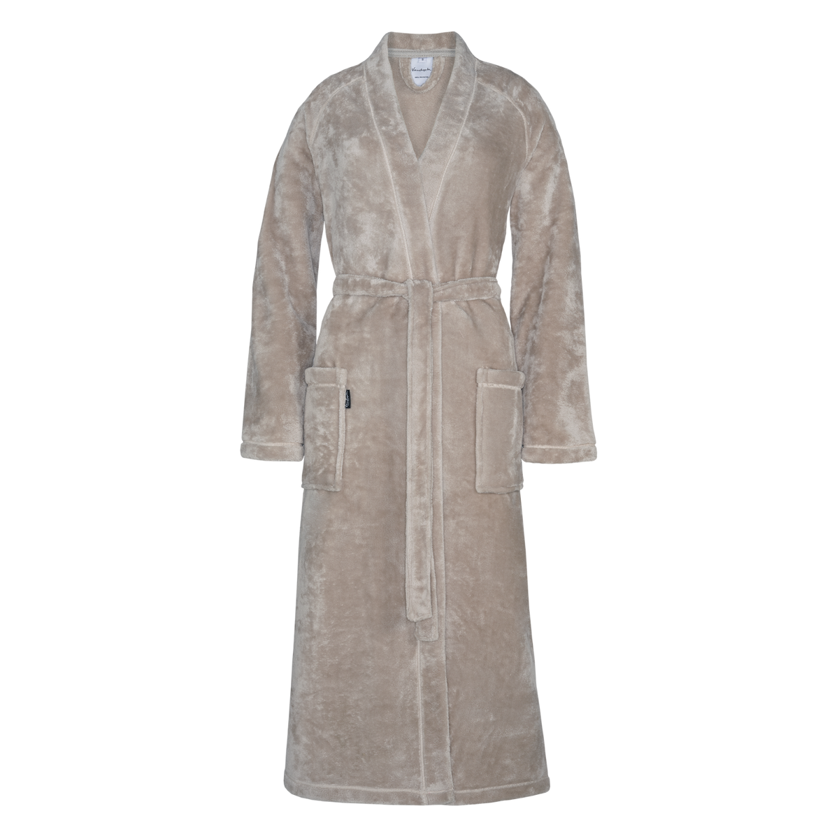 Super zachte badjas in de kleur stone gemaakt van 100% gerecycled polyester. Badjas Sara is een kimono badjas met opsteekzakken en een ceintuur. De badjas is geschikt voor dames en beschikbaar in twee kleuren.